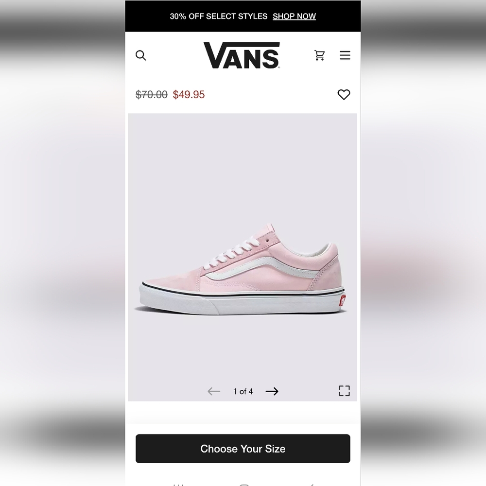 Old Skool Vans NEW never worn blush light pink and white size 9 W or 7.5 M sweet